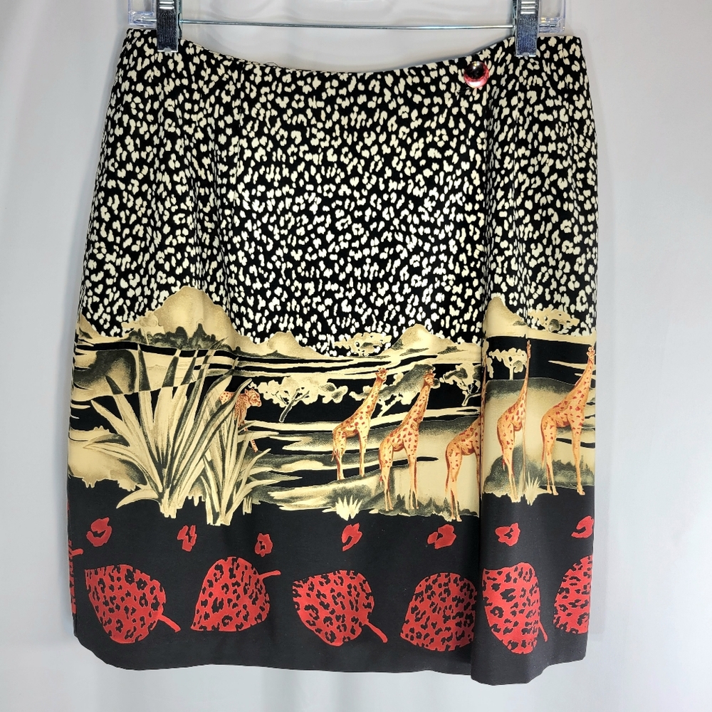 Kemp Collection Vintage Multi Colored Giraffe w/Cheetah Print Wrap Skirt Size 12